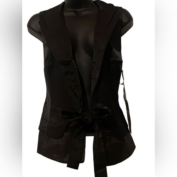 Women’s NWT Love Stitch black lapel layered center tie vest L sexy Holiday party - Picture 10 of 12